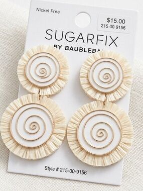 SUGARFIX by BaubleBar White & Gold Raffia Statement Drop Earrings